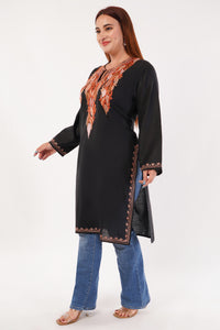 Kashmiri Aari embroidery Cotton Co-ord set Size-40 (Black)