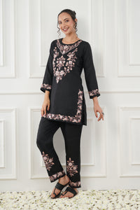 Kashmiri Short Kurti Set-(Black)
