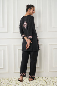 Kashmiri Short Kurti Set-(Black)