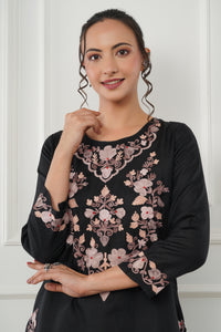 Kashmiri Short Kurti Set-(Black)