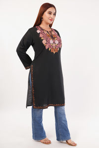 Kashmiri Aari embroidery Cotton Long Kurti Size-44(Black)