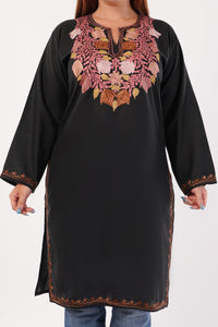 Kashmiri Aari embroidery Cotton Long Kurti Size-44(Black)