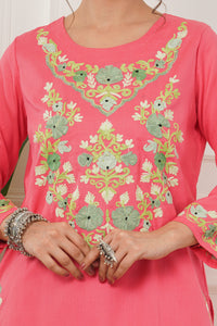 Kashmiri Short Kurti Set-(Pink)