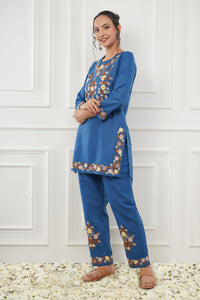 Kashmiri Short Kurti Set-(Blue)