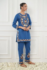 Kashmiri Short Kurti Set-(Blue)