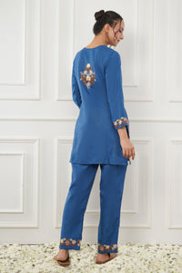 Kashmiri Short Kurti Set-(Blue)
