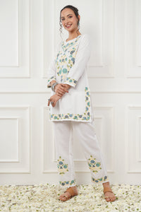 Kashmiri Short Kurti Set-(white)