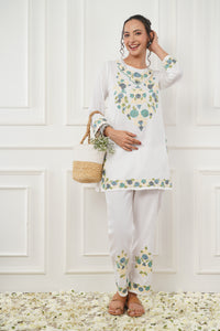 Kashmiri Short Kurti Set-(white)