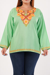 Kashmiri Aari embroidery Cotton Short Kurti Size-44(Green)