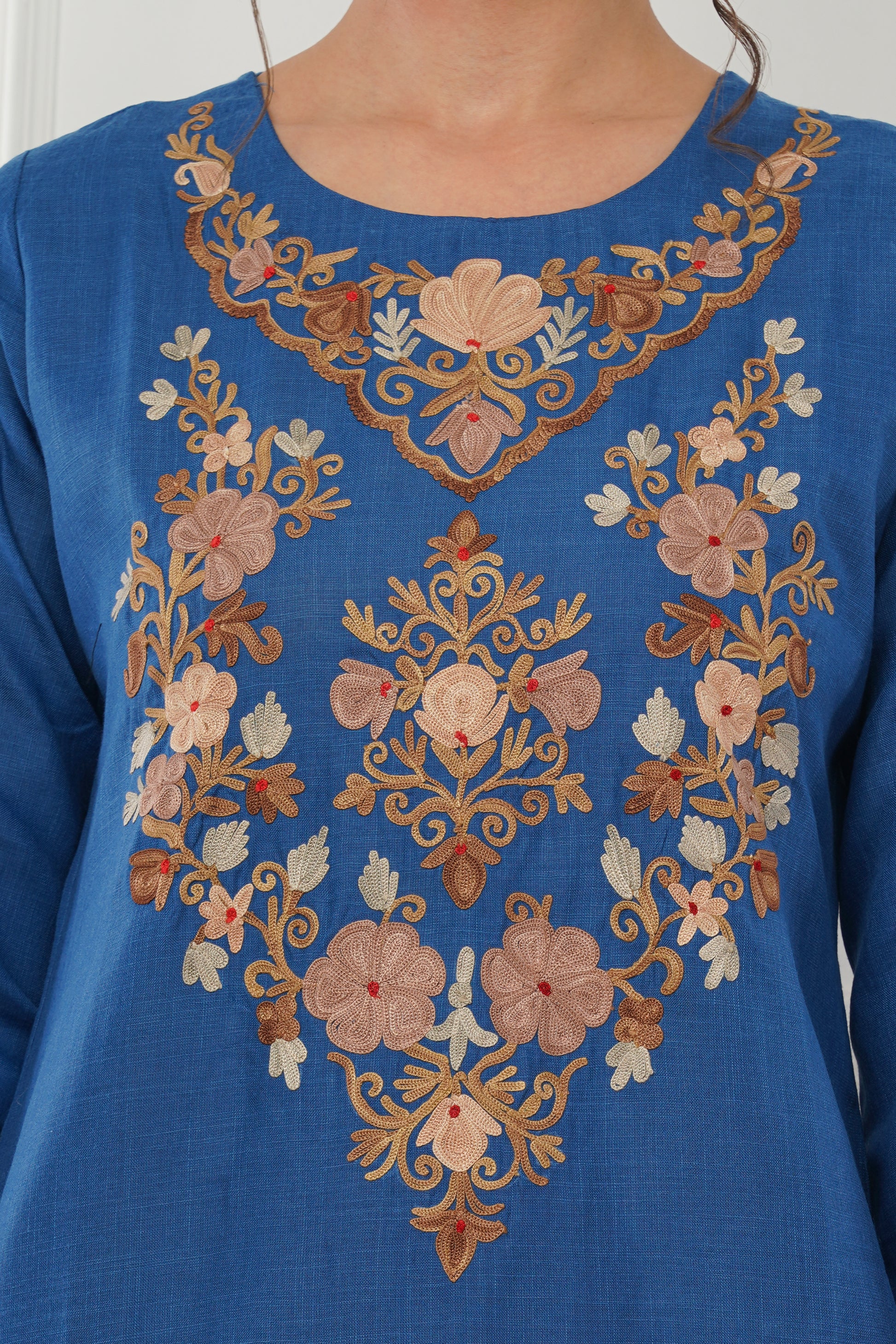 Kashmiri Short Kurti Set-(Blue)