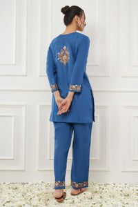 Kashmiri Short Kurti Set-(Blue)