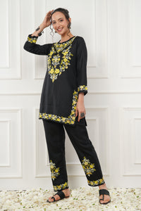 Kashmiri Short Kurti Set-(Black)