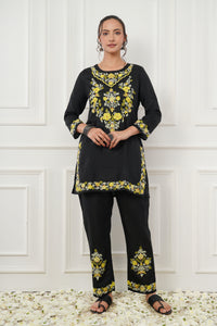 Kashmiri Short Kurti Set-(Black)