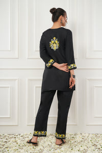 Kashmiri Short Kurti Set-(Black)