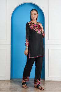 Kashmiri Short Kurti Set-(Black)