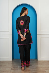 Kashmiri Short Kurti Set-(Black)