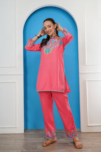Kashmiri Short Kurti Set-(Pink)