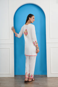 Kashmiri Short Kurti Set-(White)