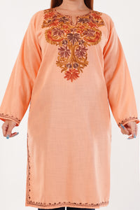 Kashmiri Aari embroidery Cotton Long Kurti Size-44(Peach)