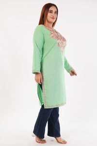 Kashmiri Aari embroidery Cotton Long Kurti Size-44(Green)