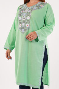 Kashmiri Aari embroidery Cotton Long Kurti Size-44(Green)