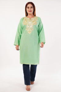 Kashmiri Aari embroidery Cotton Long Kurti Size-44(Green)