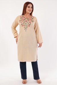 Kashmiri Aari embroidery Cotton Long Kurti Size-44(Beige)