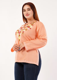 Kashmiri Aari embroidery Cotton Short Kurti Size-46 (peach)