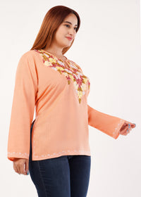 Kashmiri Aari embroidery Cotton Short Kurti Size-46 (peach)