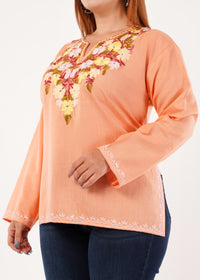 Kashmiri Aari embroidery Cotton Short Kurti Size-46 (peach)