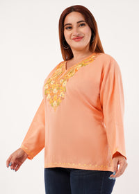Kashmiri Aari embroidery Cotton Short Kurti Size-46 (Peach)