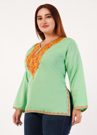 Kashmiri Aari embroidery Cotton Short Kurti Size-46 (Green)