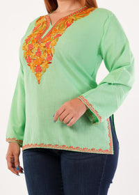 Kashmiri Aari embroidery Cotton Short Kurti Size-46 (Green)