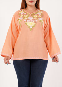 Kashmiri Aari embroidery Cotton Short Kurti Size-46 (Peach)