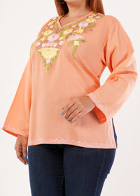 Kashmiri Aari embroidery Cotton Short Kurti Size-46 (Peach)