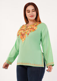 Kashmiri Aari embroidery Cotton Short Kurti Size-46 (Green)