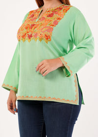 Kashmiri Aari embroidery Cotton Short Kurti Size-46 (Green)