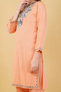 Kashmiri Aari embroidery Cotton Co-ord set Size-42 (Peach)