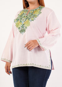 Kashmiri Aari embroidery Cotton Short Kurti Size-46 (Baby Pink)