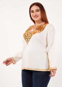 Kashmiri Aari embroidery Cotton Short Kurti Size-46 (White)