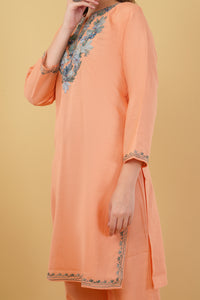 Kashmiri Aari embroidery Cotton Co-ord set Size-42 (Peach)