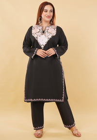 Kashmiri Aari embroidery Cotton Co-ord set Size-46 (Black)
