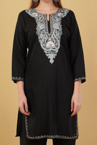 Kashmiri Aari embroidery Cotton Co-ord set Size-42 (Black)