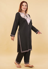 Kashmiri Aari embroidery Cotton Co-ord set Size-46 (Black)