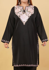 Kashmiri Aari embroidery Cotton Co-ord set Size-46 (Black)