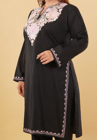 Kashmiri Aari embroidery Cotton Co-ord set Size-46 (Black)