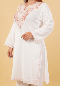 Kashmiri Aari embroidery Cotton Co-ord set Size-46 (White)