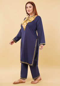 Kashmiri Aari embroidery Cotton Co-ord set Size-46 (Navy Blue)
