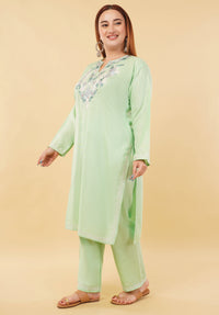 Kashmiri Aari embroidery Cotton Co-ord set Size-46 (Green)