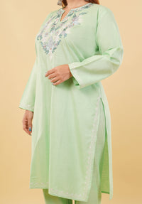 Kashmiri Aari embroidery Cotton Co-ord set Size-46 (Green)
